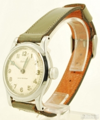 Ingersoll/US Time 1J "dollar watch" wrist watch, heavy round smooth polish chrome & SS case