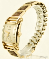 Benrus 17J model BA4 wrist watch, elaborate YGF & SS rectangular smooth polish art-deco case
