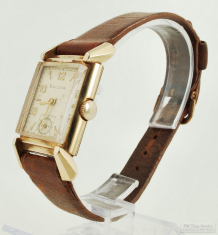 Bulova 21J grade 7AK wrist watch, case #8087352, impressive YGF rectangular smooth polish case