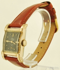 Savoy Watch Co. for Lee 7J wrist watch, YGF & SS rectangular case with wavy design top bezel