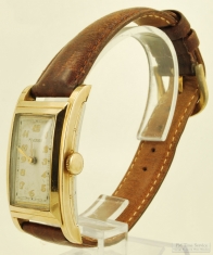 Mt. Vernon 21J adj. wrist watch, heavy YGF & SS long curved rectangular case with a stepped bezel