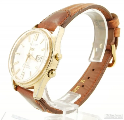 Belforte 25J automatic with day date grade 12F4B wrist watch, heavy YBM  SS cushion-shaped case