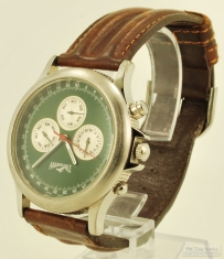 American Eagle quartz with day, date & calendar wrist watch, WBM & SS case, Kelly green metal dial