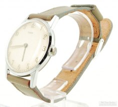 Timex 0J wrist watch, elegant WBM & SS round case with a narrow sloping bezel