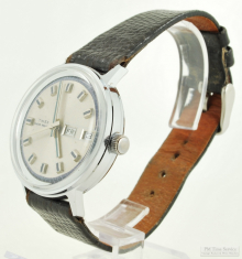 Timex 0J wrist watch with day & date, heavy smooth polish WBM chrome & SS round case