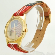 Valdawn by Prestige Time Co. China 1J quartz wrist watch, YBM & SS case, American flag & eagle dial