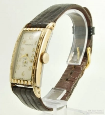 Monarch 7J grade MXE wrist watch, handsome YGF & SS long rectangular case, fancy geometric engraving