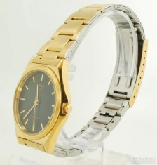 Casio quartz wrist watch, heavy YBM & SS cushion-shaped thin-model water-resistant case, grey dial