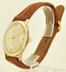 Bulova 15J wrist watch, handsome thin-model round YGF & SS case with a wide bezel
