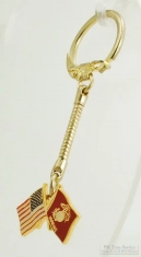 Base metal and enamel US Marine flag shield fob with a matching latch-style key chain