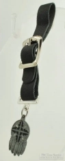 Base metal and enamel Four Winds fob with a black leather pocket watch fob strap