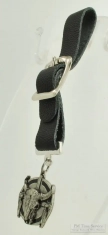 Base metal and enamel buffalo skull fob with a black leather pocket watch fob strap