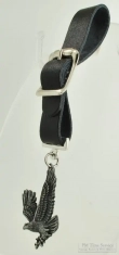 Base metal eagle fob with a black leather pocket watch fob strap