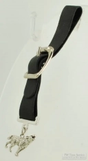 Base metal howling wolf fob with a black leather pocket watch fob strap